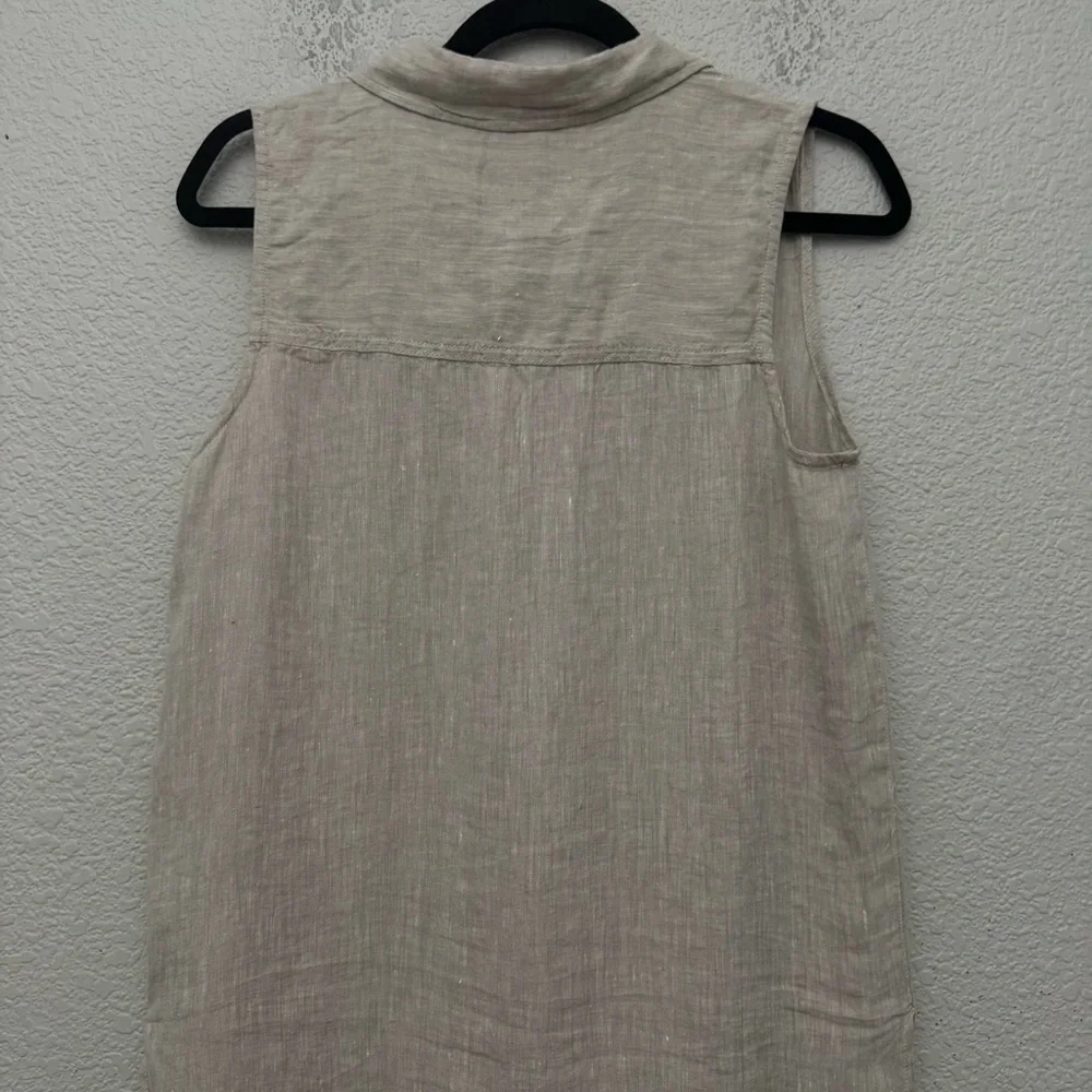 Tahari 100% Hemp Button Front Sleeveless Tunic Top Beige Size XS